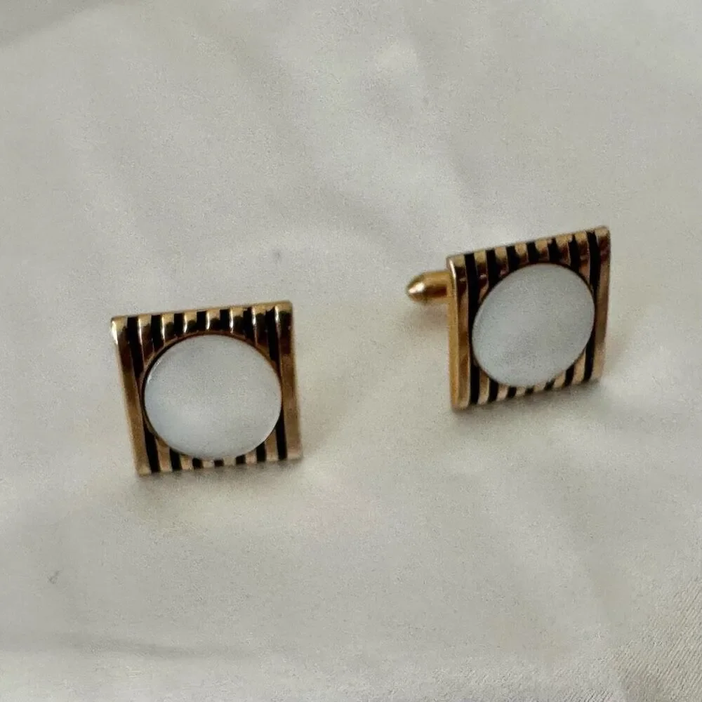 Swank gold tone and abalone square vintage cufflinks